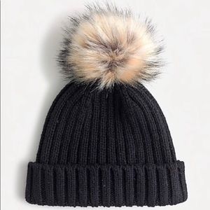 J crew knit winter hat with fluff (faux)